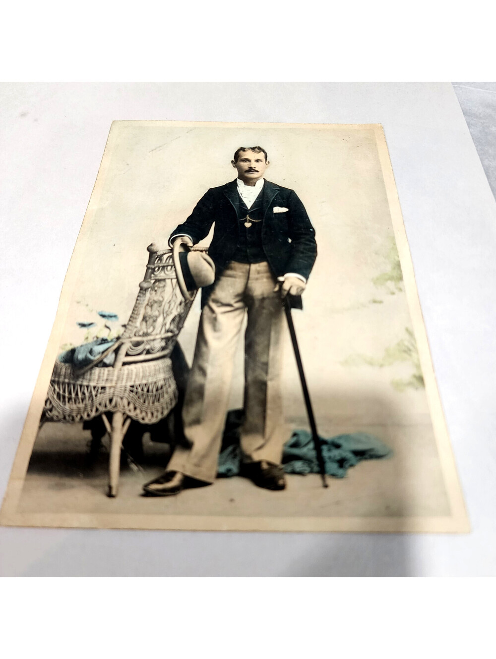 Antique Cabinet Card Style Photo Gilded Age Dapper Man Cane Watch Fob 5x7